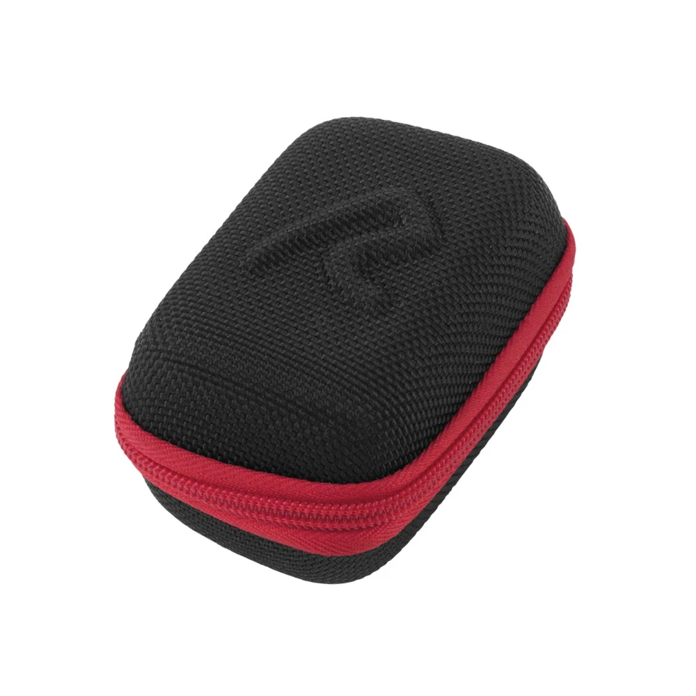 Schwarzes und rotes Etui für den Gaskocher Firefly, geeignet für Motorrad-Camping, mit robustem Reißverschluss und kompaktem Design.