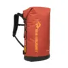 Big River Dry Backpack 75 Liter für Motorrad-Camping, in orange, von Sea to Summit, mit Rollverschluss und schwarzem Boden.