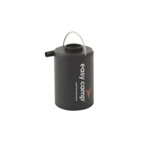 Schwarze Mini-Akku-Pumpe 'Easy Camp' mit Griff, ideal für Motorrad-Camping.