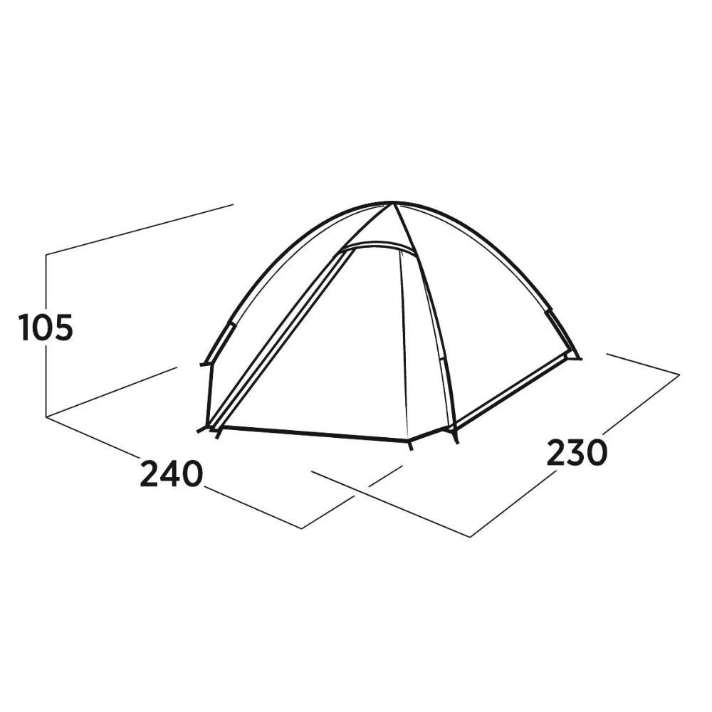 Abbildung des Motorradzelt Rondane 2 mit den Maßen 240 cm Länge, 230 cm Breite und 105 cm Höhe, ideal für Motorrad-Camping.