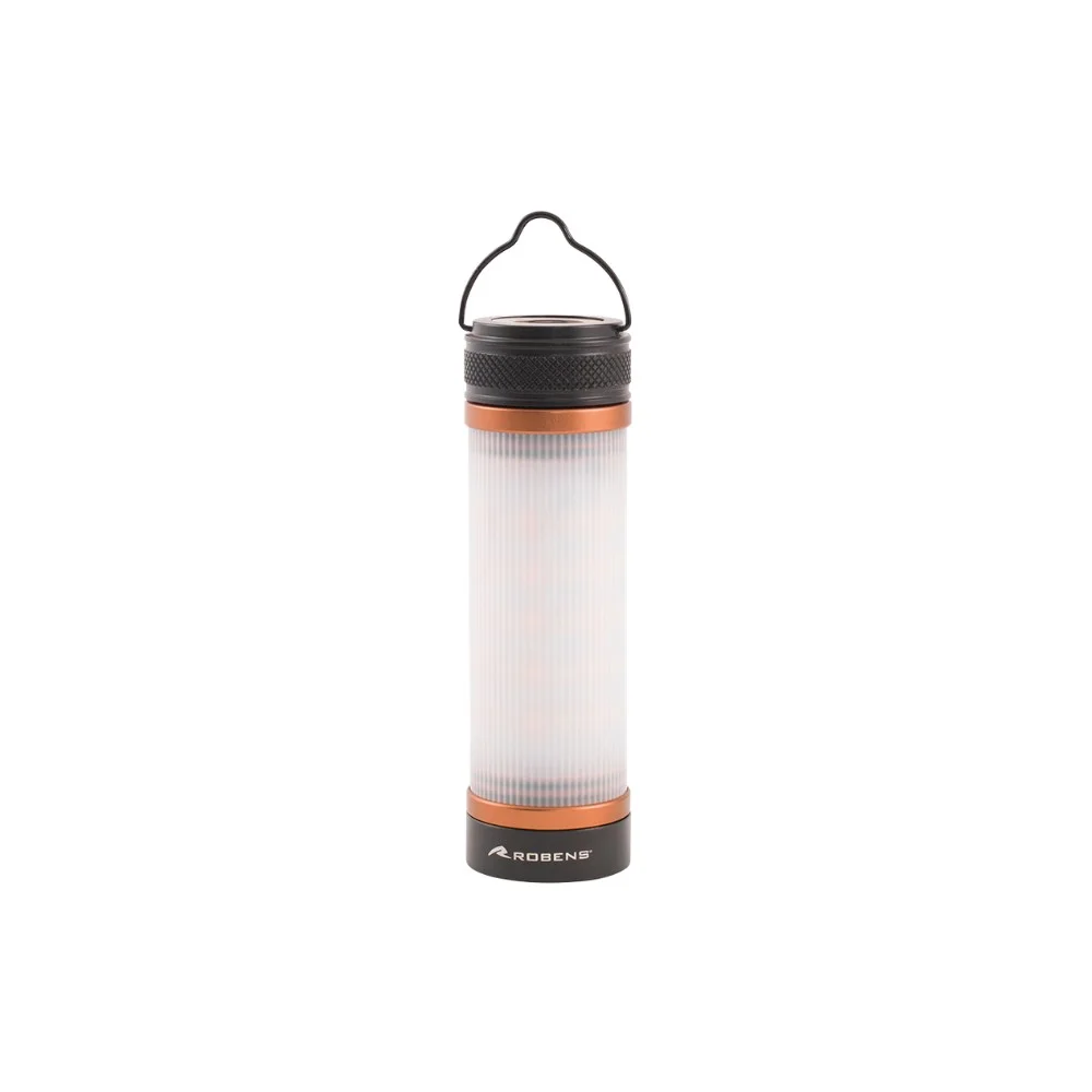 3in1 Taschenlampe Arran für Motorrad-Camping, vertikale Ansicht mit orangefarbenen und schwarzen Elementen, ideal für Outdoor-Abenteuer.
